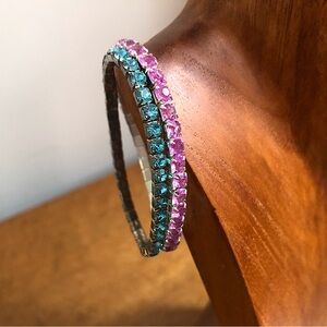 Set of 2 EUC VTG 90s / Y2K Blue & Purple Rhinestone / Crystal Stretch Bracelets